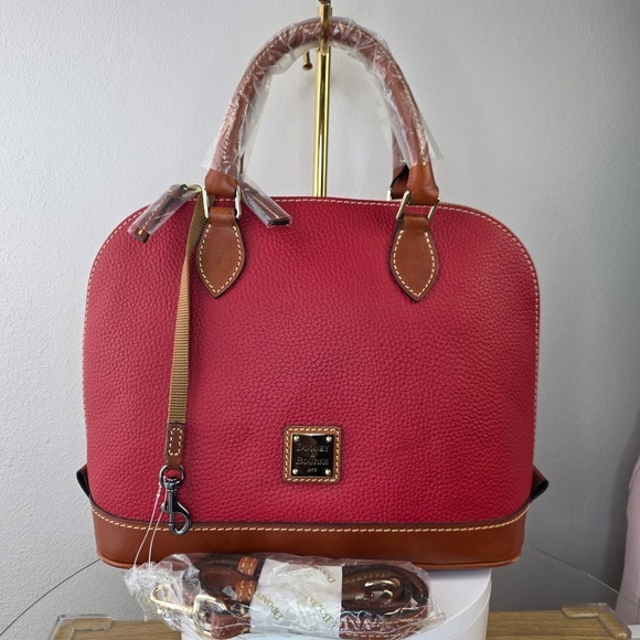 Dooney & Bourke Handbags - Dooney & Bourke Zip Zip Domed Satchel Crossbody Bag Red Pebbled Leather Purse